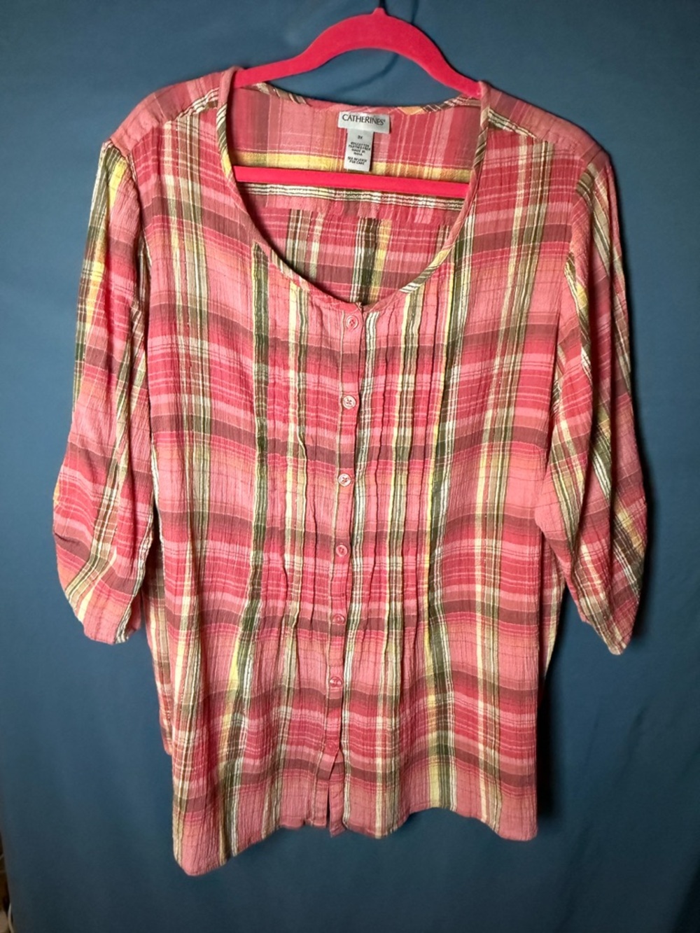 Catherines Pink Plaid Button-Front Women's Shirt